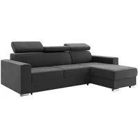 MEBLINI Schlafcouch mit Bettkasten - Ecksofa mit Schlaffunktion - Sofa mit Relaxfunktion und Kopfstützen - Couch L-Form - Eckcouch - Wohnlandschaft - Voss - 242x168x79cm Rechts - Dunkelgrau Samt
