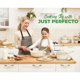 just perfecto household appliances Just Perfecto JL-779: 15-teiliges Kochgeschirr-Set aus Granit mit Dampfgarer ? Beige) - Weiß