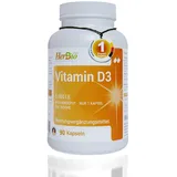 HerbBio Vitamin D3 hochdosiert 90 vegetarische Kapseln reich an 5.000 i.E - 2 Jahren Vorrat - Vitamin d hochdosiert - Hergestellt in Deutschskelnland