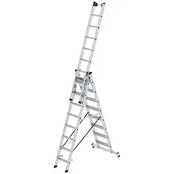 MUNK Stufen- Mehrzweckleiter mit Wandlaufrollen und Nivello® Traverse 3x8 Stufen
