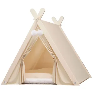 Pet Tipi Zelt mit Kissen, 61 cm, Hunde-Tipi-Bett für große Katzen und Hunde, Innenbereich, Beige, Hundehausmatte für flache und bequeme Erholung