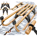 Kesser KESSER® Holzschlitten Premium Schlitten faltbar Kinder Faltschlitten Kinderschlitten aus Buchenholz inkl. Zugseil Schieber Metallkufen