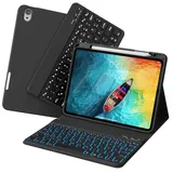 zoyu Tastatur Hülle für iPad Air 11 Zoll 2026/2025/2024, iPad Air 10.9 Zoll 2022/2020 5./4. Gen, Magnetische Bluetooth RGB QWERTZ Tastatur, Stifthalter Rechts, Weiche Stoßfeste TPU Hülle, Schwarz