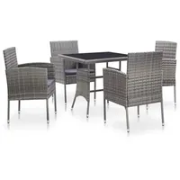 Garten-Essgruppe • Lounge-Gruppe • Gartengarnitur mit Auflagen Poly Rattan Grau
