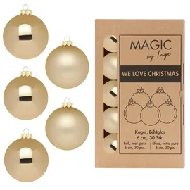 inges magic & goodz Inges Magic by Inge - 30 Stück / 6cm Glas Christbaumkugeln Weihnachtsbaumkugeln Brokatgold