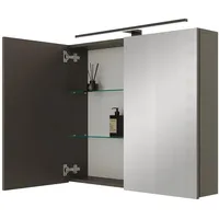 Planetmöbel Spiegelschrank ARIA 80 cm anthrazit mit Leuchte schwarz