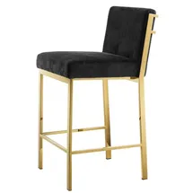 Casa Padrino Luxus Barstuhl Schwarz / Gold 43 x 54 x H. 91 cm - Designer Edelstahl Barhocker mit Samtstoff - Barmöbel