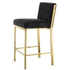 Casa Padrino Luxus Barstuhl Schwarz / Gold 43 x 54 x H. 91 cm - Designer Edelstahl Barhocker mit Samtstoff - Barmöbel