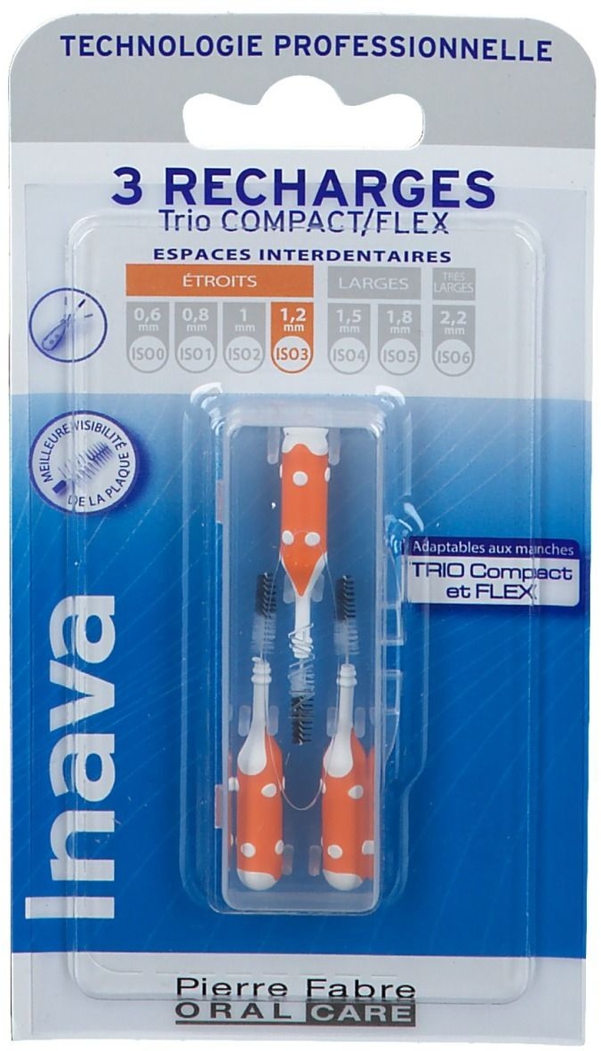 Inava ​Trio COMPACT/ FLEX Brossette Interdentaire Recharge 1,2 mm ISO 3 3 pc(s) brosse(s) à dents