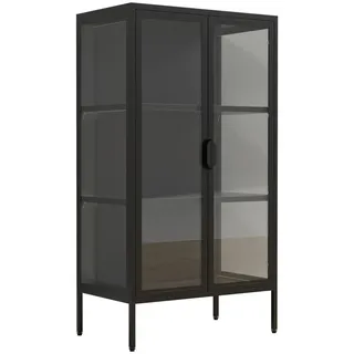 VCM Mid.you Vitrine Floka Schwarz, Metall, 2 Fächer, 60x110x35 cm stehend Esszimmer, Vitrinen