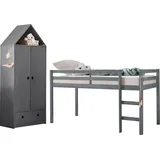 OTTO home Jugendzimmer-Set OTTO HOME "Alpi", grau, Schlafzimmermöbel-Sets, Hochbett und Kleiderschrank in Hausoptik, perfekt für kleine Räume