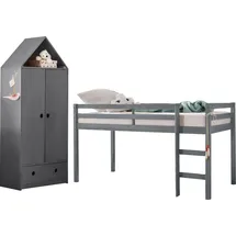 OTTO home Jugendzimmer-Set OTTO HOME "Alpi", grau, Schlafzimmermöbel-Sets, Hochbett und Kleiderschrank in Hausoptik, perfekt für kleine Räume