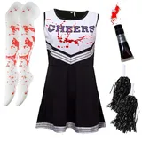 Cheerleader-Kostüm für Damen, Halloween-Kostüme für Damen, Cheerleader, Halloween-Kostüm, Erwachsenenkostüm, Zombie-Cheerleader, Halloween-Kostüm für Damen, totes Cheerleader-Blutschlauch, Strumpf, - 36