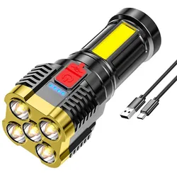 5 LED-Taschenlampe, tragbares Arbeitslicht mit hohem Lumen, wiederaufladbares USB-Licht mit Seitenlicht, 4 Lichtmodi gold