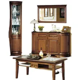 JVmoebel Wohnzimmer-Set Stilvoller Wohnwand TV Lowboard Holzmöbel Eckvitrine Sideboard, (4-St., 4tlg Wohnzimmer Set (TV Lowboard + Eckvitrine + Sideboard + Spiegel), Made in Europa braun