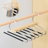 Fyfjur Hosenbügel Klemmbügel Holz, 6 In 1 Edelstahl Faltbare Hosenbügel Platzsparend, rutschfest Multifunction Hosen Kleiderbügel, Kleiderschrank Organizer für Hosen, Jeans, Handtücher, Schals