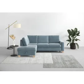 Home Affaire Ecksofa HOME AFFAIRE "Summer L-Form", blau (blau, grau), B:236cm H:91cm T:170cm, 100% Polyester, Sofas, Ecksofa, mit Ottomane, wahlweise mit Bettfunktion und Bettkasten, Cord-Bezug