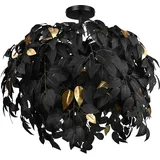 ETC Shop Deckenleuchte Schlafzimmerleuchte Deckenlampe Blätter schwarz gold,, 3x E14 Fassung, DxH 70x73 cm