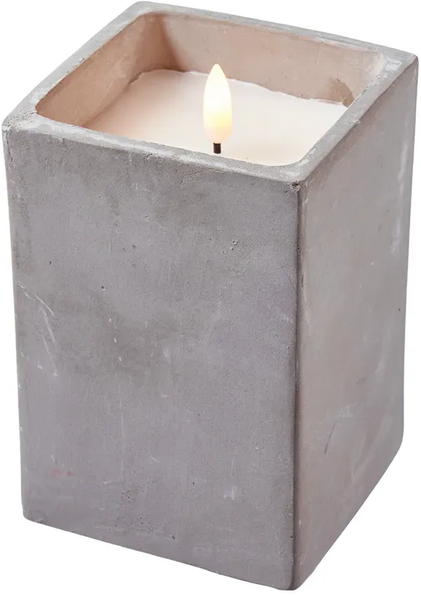 LED Kerze 9x9x13cm i.Zementtopf indoor 2xAA Batterien nicht enthalten  - weiß/grau