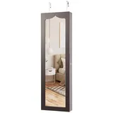 COSTWAY Schmuckschrank mit LED & Ganzkörperspiegel, für Tür und Wand braun