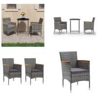 vidaXL 3 tlg. Bistro Set Poly Rattan und Hartglas Grau - Bistroset - Bistrosets - Bistro-Set - Bistro-Sets - Grau