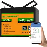 ECO-WORTHY 12V 100Ah LiFePO4 Bluetooth mit BMS Low Temperature Schutz,1280Wh Lithium Batterie 12V 100Ah Autobatterie für Wohnmobil,Wohnwagen,RVs