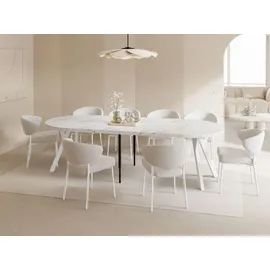 WFL GROUP Esstisch Rund Groß XXL Ausziehbar im Loft-Stil – 100 bis 250 cm – Extra Lang Ausziehtisch mit Weißen Holzbeinen, Industrieller Tisch für 5-1... - Weiß