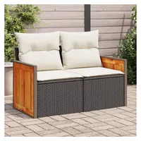 vidaXL Gartensofa mit Kissen 2-Sitzer Schwarz Poly Rattan