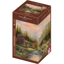 Schmidt Spiele 59799 - Bergkulisse mit Bach, Puzzle Thomas Kinkade 1.000 Teile - Holzpuzzle