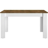 Esszimmer Esstisch ausziehbar in weiß matt mit Lefkas Eiche Nb. LEESTON-131 im zeitlosen Landhaus Design, b/h/t: ca. 140/77/82 cm