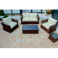 Ragnarök Möbel-Design Gartenlounge-Set Lounge Set Isfjord, (Set, Polyrattan, Alu), 1x Zweisitzer Sofa, 1 kl. & 1 gr. Beistelltisch, 2x Sessel braun