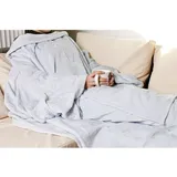 Xl Kuscheldecke mit Ärmeln 240 x 150 cm - grau - Fleece Ganzkörperdecke zum Anziehen mit Kängurutasche - Ärmeldecke Deckenjacke Fernsehdecke