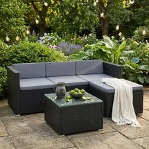 Estexo 3-Sitzer Polyrattan Lounge-Set schwarz