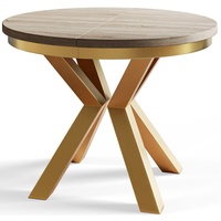 Runder Esszimmertisch LOFT, ausziehbarer Tisch Durchmesser: 100 cm/180 cm, Wohnzimmertisch Farbe: Beige, mit Metallbeinen in Farbe Gold