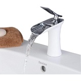 Waschtischarmatur Wasserfall Wasserhahn Bad Mischbatterie Modern Einhebel Waschbecken Armatur für Badezimmer Waschtisch, Weiße Malerei und Chrom, Beelee BL9009W