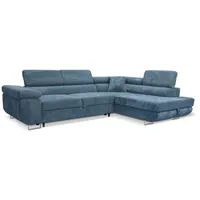 Ecksofa Aller L-form Schlafsofa in Blau Cord Eckcouch mit Schlaffunktion und Bettkasten, Rechts Ottomane - Blau