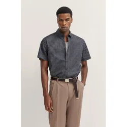 Kurzarmhemd BUGATTI, Herren, Gr. M, Normalgrößen, 390, marine, 100% Baumwolle, gepunktet, casual, normal, Kurzarm, Hemden, aus Baumwolle