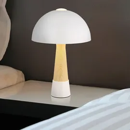 Nowa Tischlampe Pilz Holzoptik Nachttischlampe Tischleuchte Pilzdesign Schlafzimmerlampe, Metall Sandfarben, 1x E27, DxH 25 x 36,5