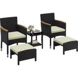 Yaheetech Rattan Set 5-tlg. Schwarz/Beige