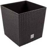 Prosperplast 64L Blumentopf Pflanzkübel inkl. Einsatz quadratisch in Rattan-Optik Kunststoff H 40,5 cm braun