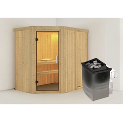 KARIBU Sauna »Vijandi«, inkl. 9 kW Saunaofen mit integrierter Steuerung, für 3 Personen - beige