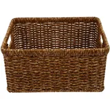 Artibetter Kunststoff Rattan Korb mit Griff Korb Lagerung Korb Seegras Korb Besteck Lagerung Organizer Bin für Regale Küche Tisch Schrank Speisekammer 34X24X17CM Dunkelbraun