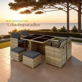 Tectake Rattan Set 8-tlg. Natur