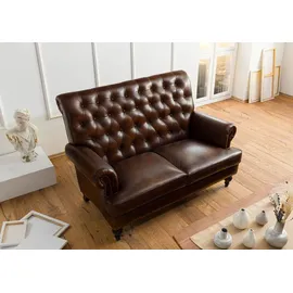 MASSIVMOEBEL24.DE Sofa 2-Sitzer Echtleder 140x84x94 braun CHESTERFIELD #106
