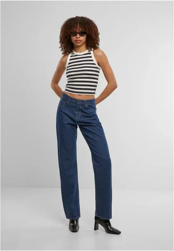 Urban Classics Damen Jeans mit geradem Schnitt, mittel-dunkelblau, gewaschen, Größe 26