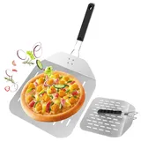 VFANDV Pizzaschieber Perforiert Aluminiumlegierung, 30x29cm Pizzaschaufel Pizzaschieber Edelstahl mit Klappbarer Griff, Profi Pizzaschaufel für den Grill Oder Ofe Pizzastein