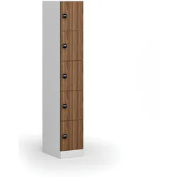Schließfachschrank, 5 Fächer, 1850 x 300 x 500 mm, RFID-Schloss, laminierte Tür, Nussbaum