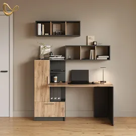 livinity® Wandregal 90 x 30 x 22 cm Anthrazit/Goldkraft Eiche