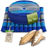 livasia Meditationskissen Yogakissen Set L - Zafu Ø 38x15cm / Matte 50x50x4,5cm, Kapok, vegan, handgefertigt blau
