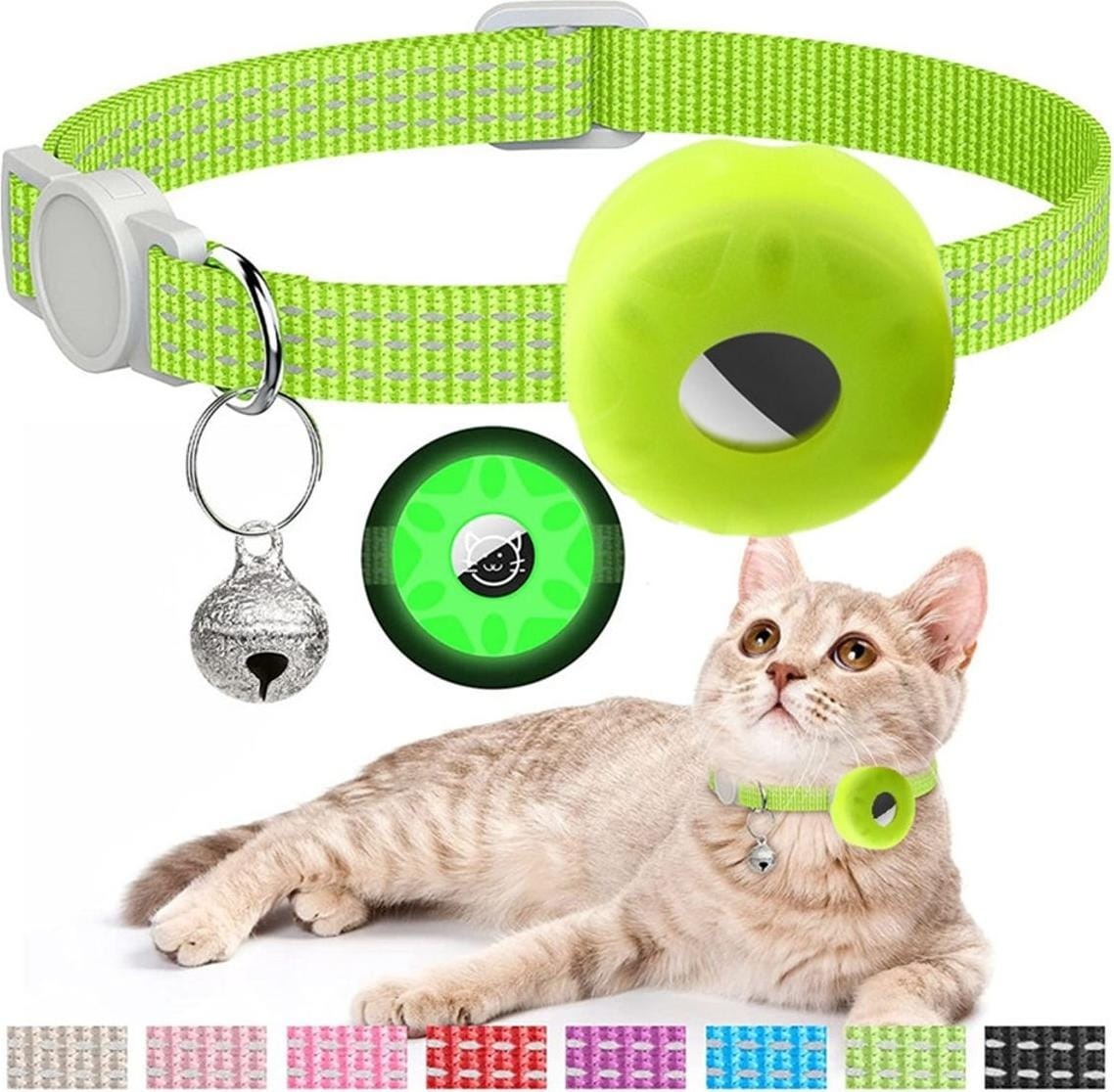 König Design Katzenhalsband für Apple Airtag Hunde Reflektierend Hundehalsband Hülle Silikon (Katze, Spazieren), Halsband + Leine